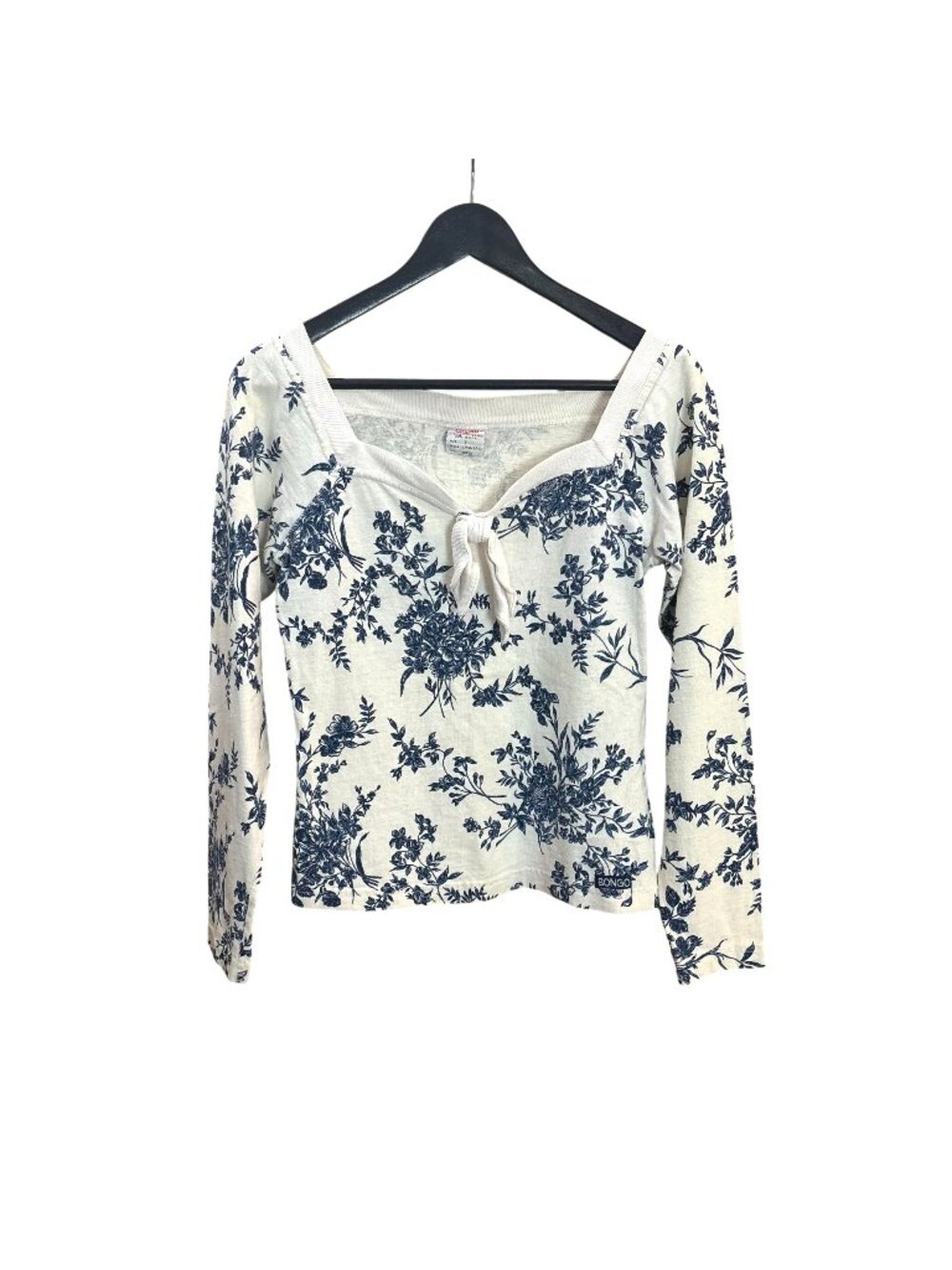 Vintage 90s Blue White Long Sleeve Flora Print Top Small